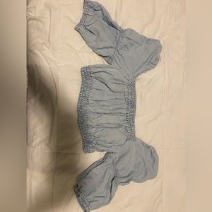 Zara Demin crop quarter rushed sleeves with open back and elastics size small